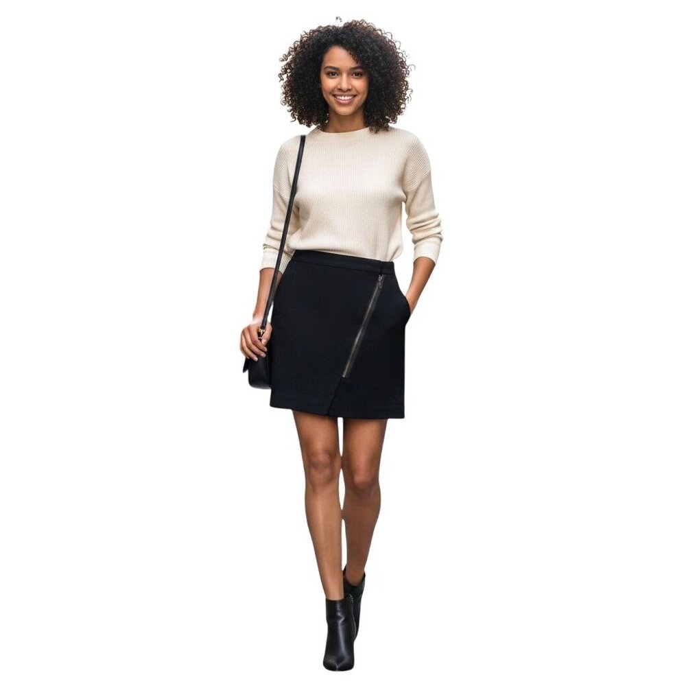 Banana Republic Womens Black Asymmetrical Zip Mini Skirt Size 6